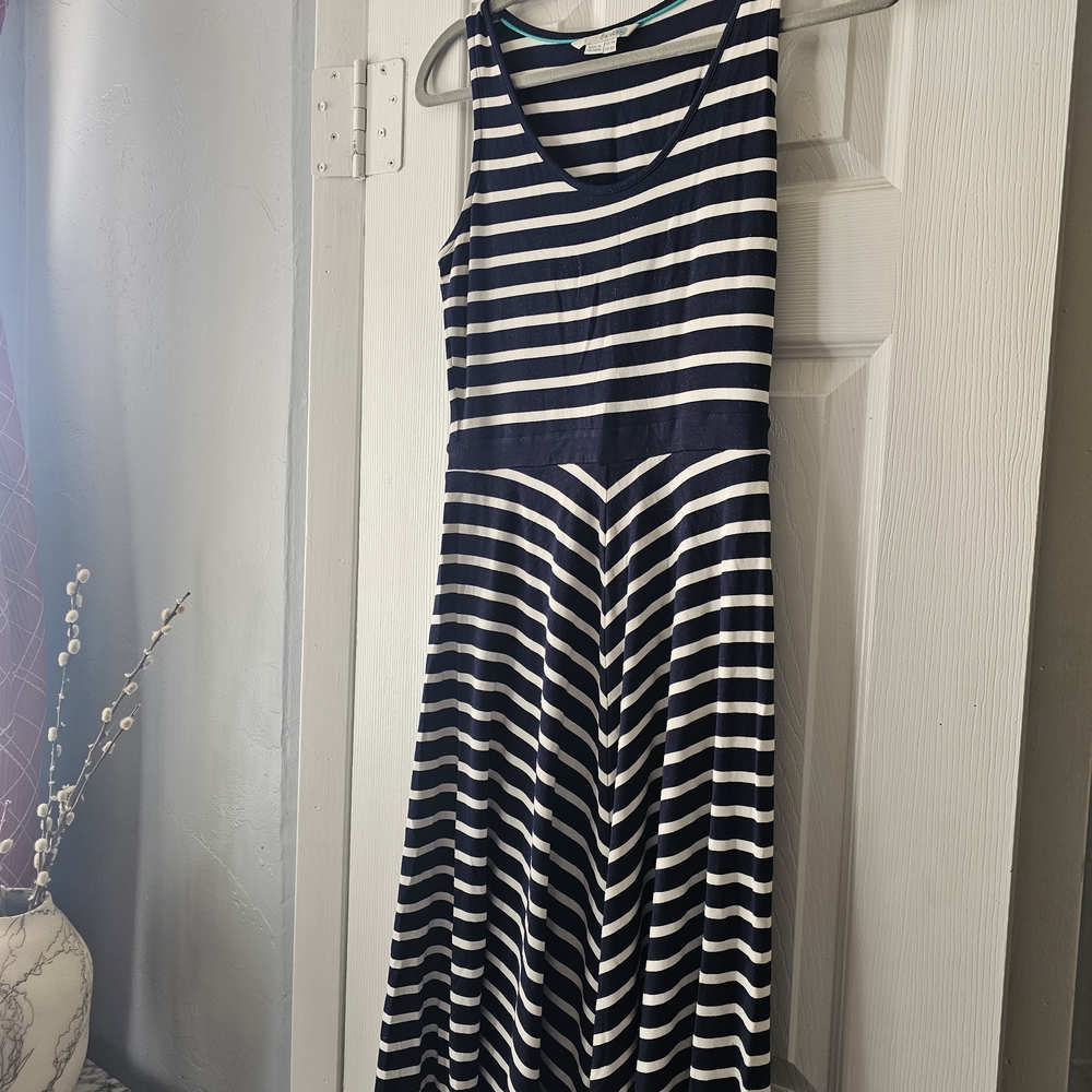 Boden Navy and White Striped Midi Dress
